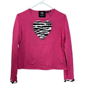 Michael Simon Event Top M Pink Zebra Heart Long Sleeve Knit Silk‎ Sweater y2k